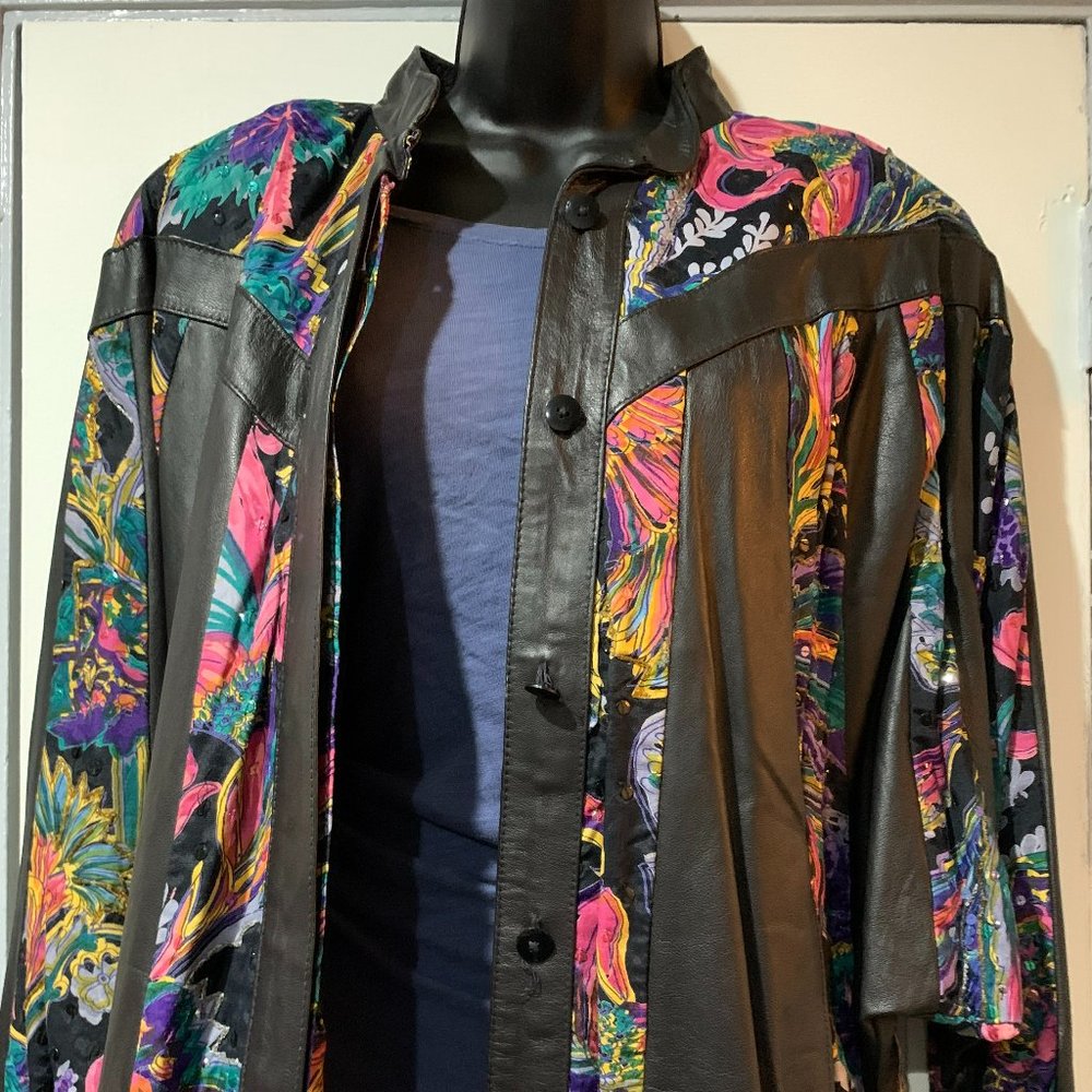 Vintage 80's Judith Ann Creations Leather and Rayon Bomber Jacket Size M